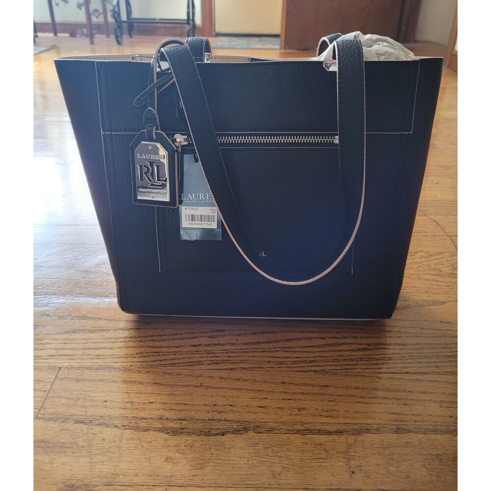 Lauren Ralph Lauren Black Faux Leather Tote Shoulder Bag - Pebbled NWT